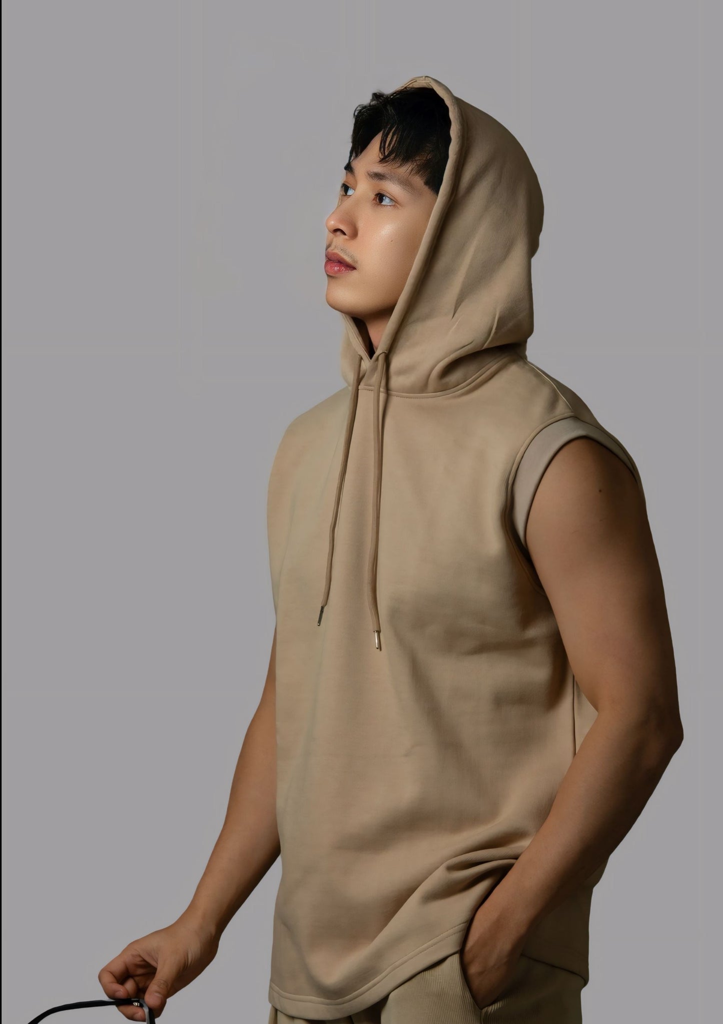 Stylish Men's Beige Tank Top Sleeveless Hoodie in Dubai