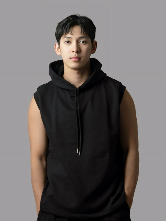 Stylish Men's Black Tank Top Sleeveless Hoodie in Dubai