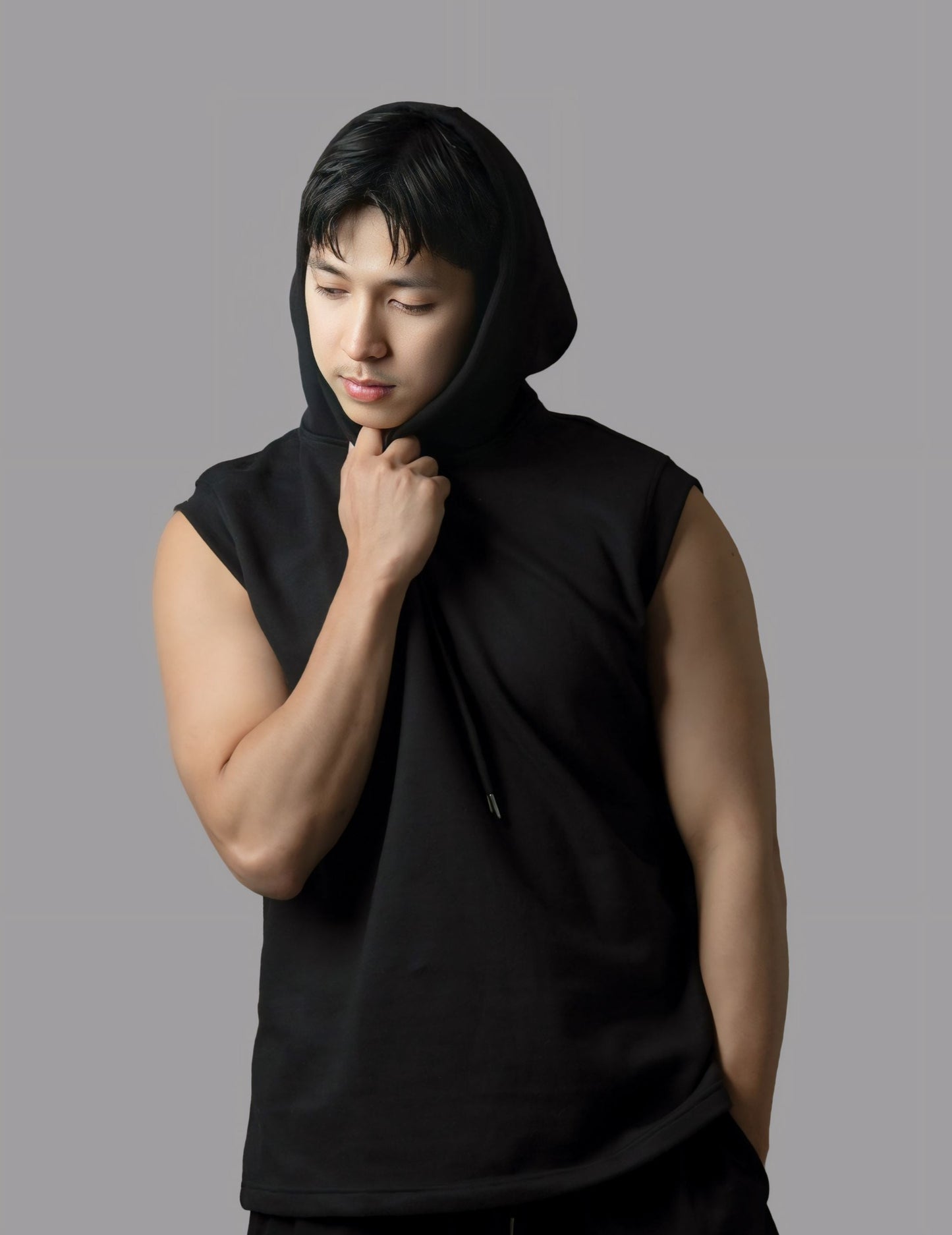 Stylish Men's Black Tank Top Sleeveless Hoodie in Dubai