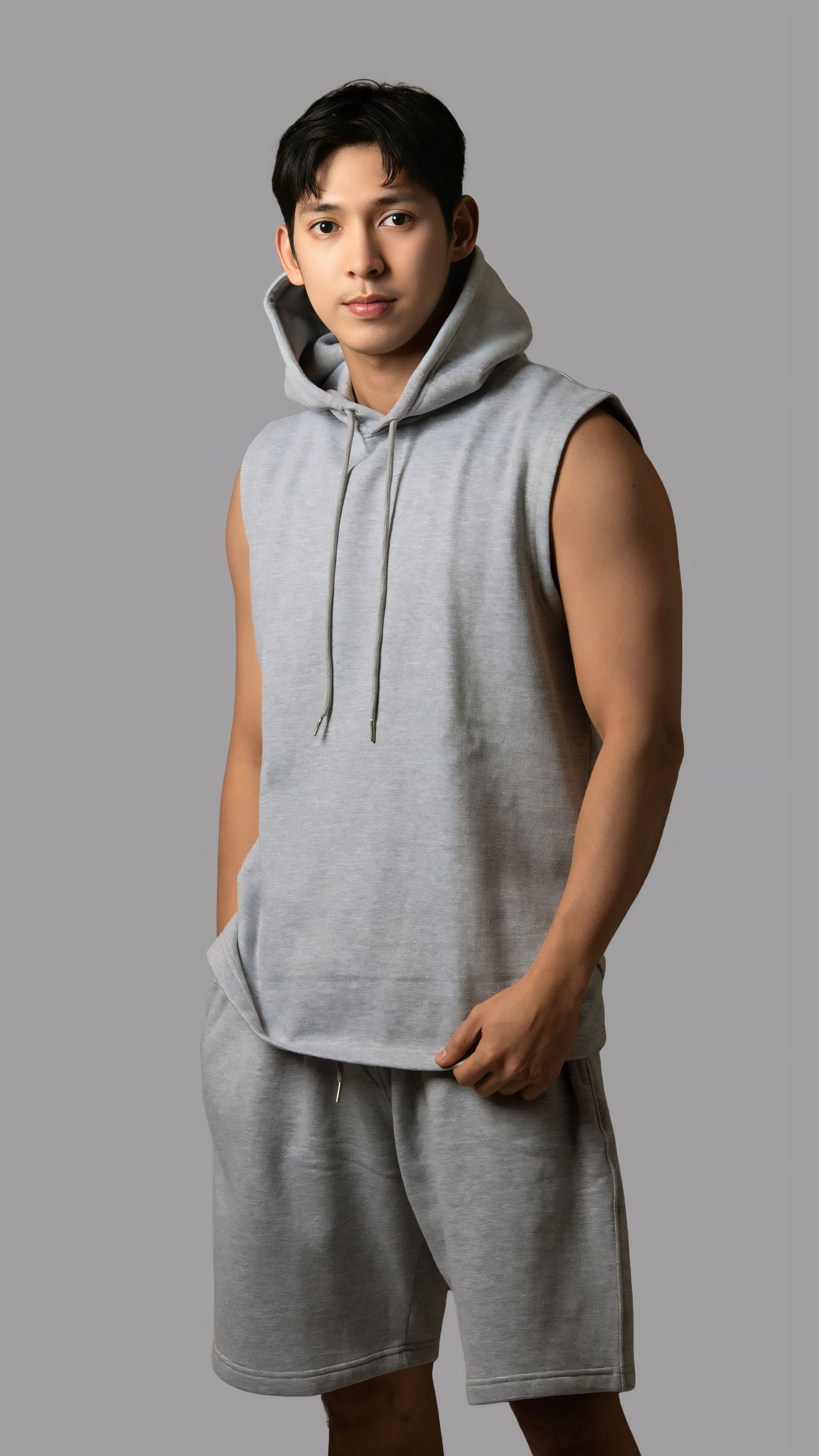 Dubai Edition Men's Gray Coords: Tank Top Sleeveless Hoodie & Shorts Set