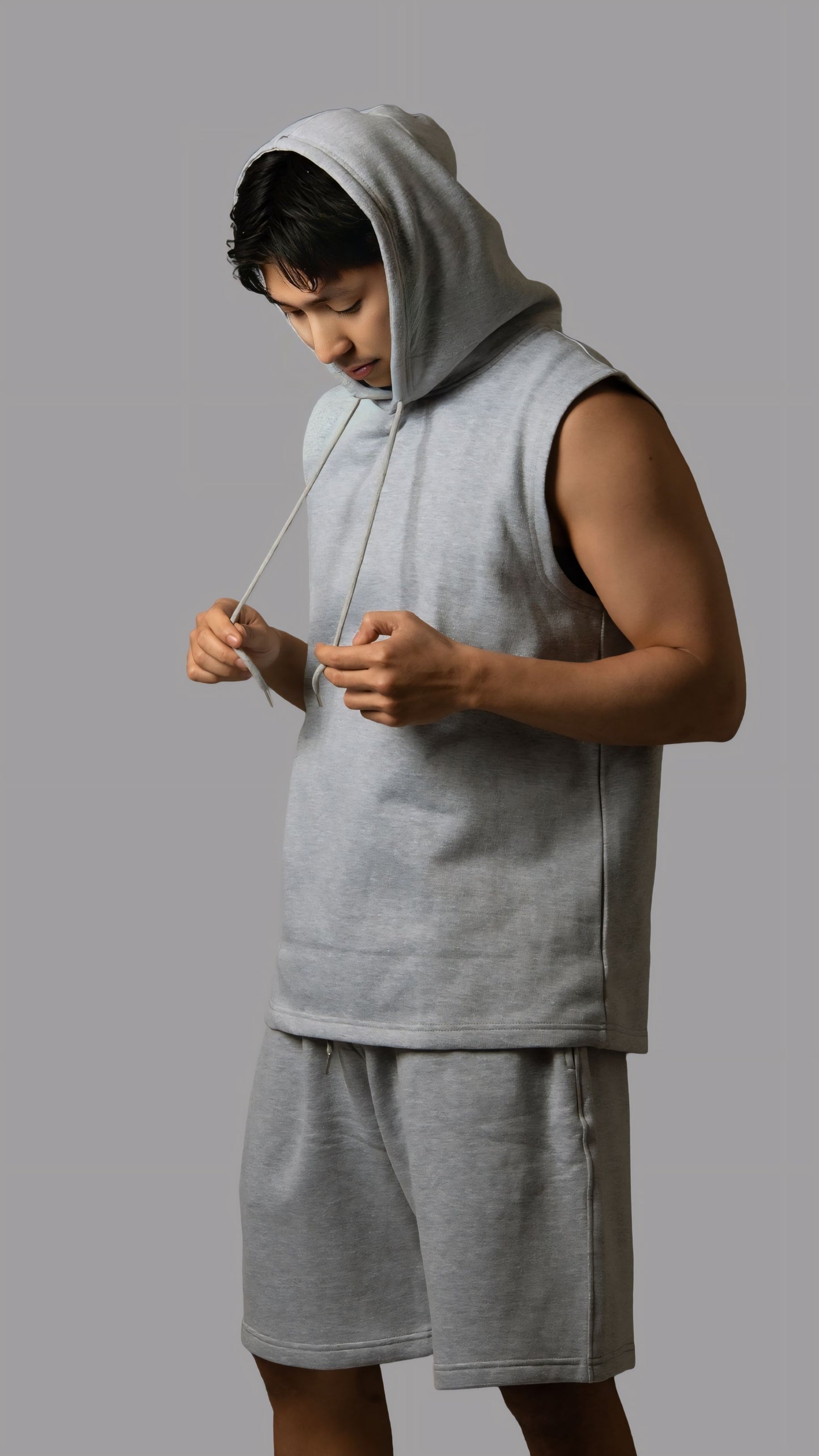 Dubai Edition Men's Gray Coords: Tank Top Sleeveless Hoodie & Shorts Set