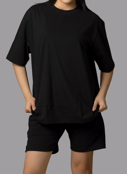 Unisex Black Oversized T-Shirt and Short Coords Set in Dubai - Effortless Style for City Adventures