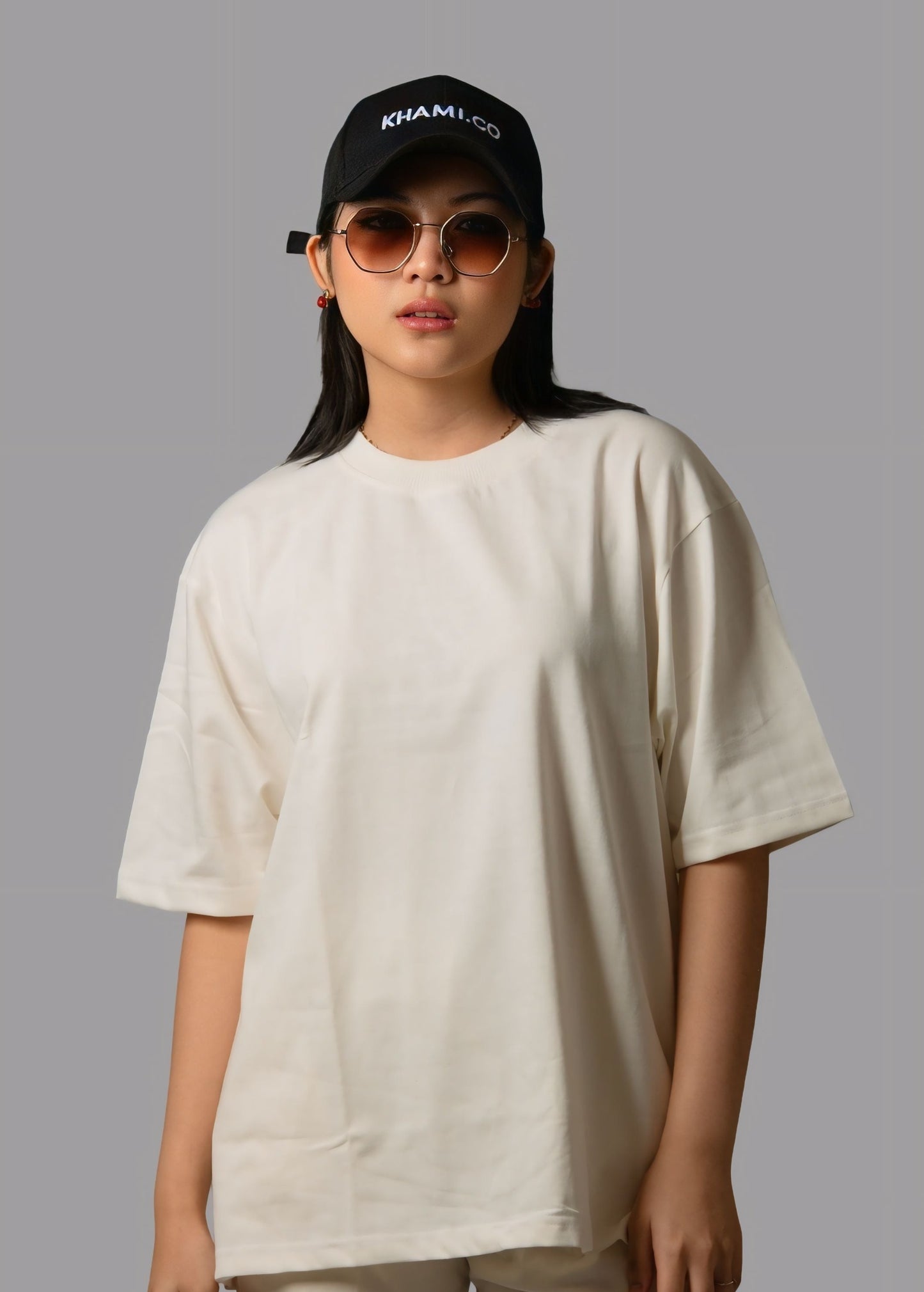 Cosmic Latte Plain Oversize T-Shirt in Dubai, UAE Local Made - Easy tear-off label for rebranding