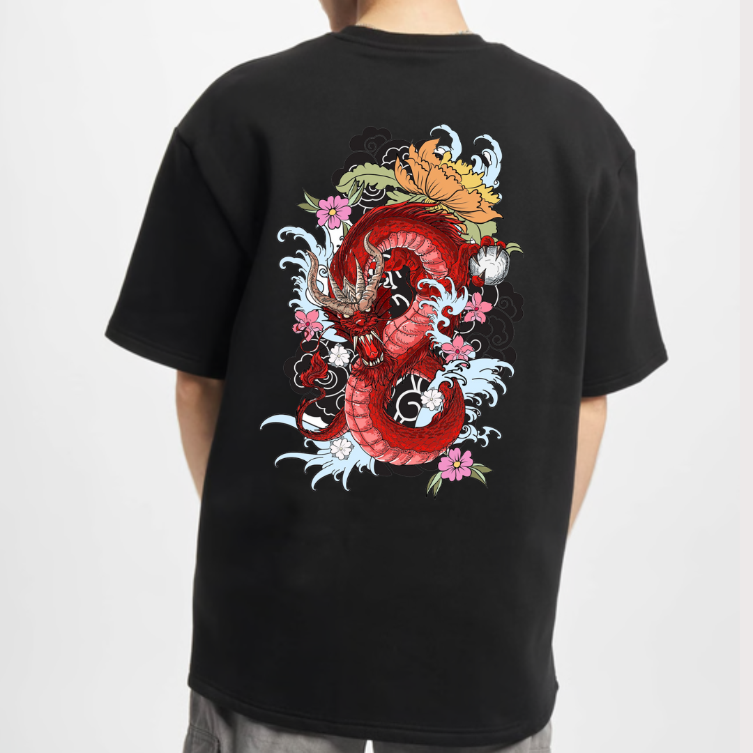 Japanese Dragon Print Men Oversize T-Shirt Dubai  Collection