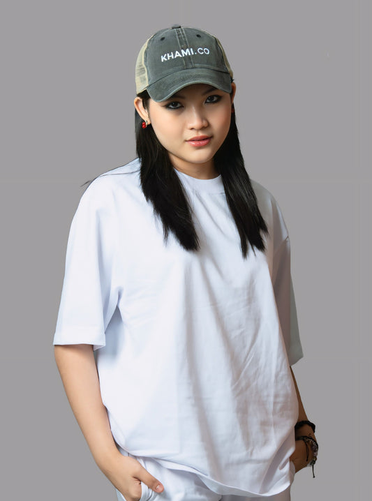 Porcelain White Plain Oversize T-Shirt in Dubai for women UAE Local Made - Easy tear-off label for rebranding