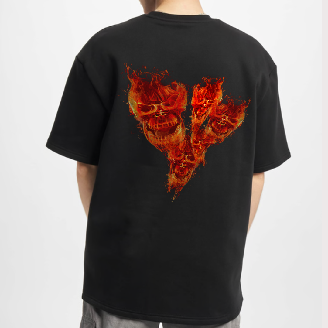 Four Fiery Skulls Men Oversize T-Shirt Dubai Collection