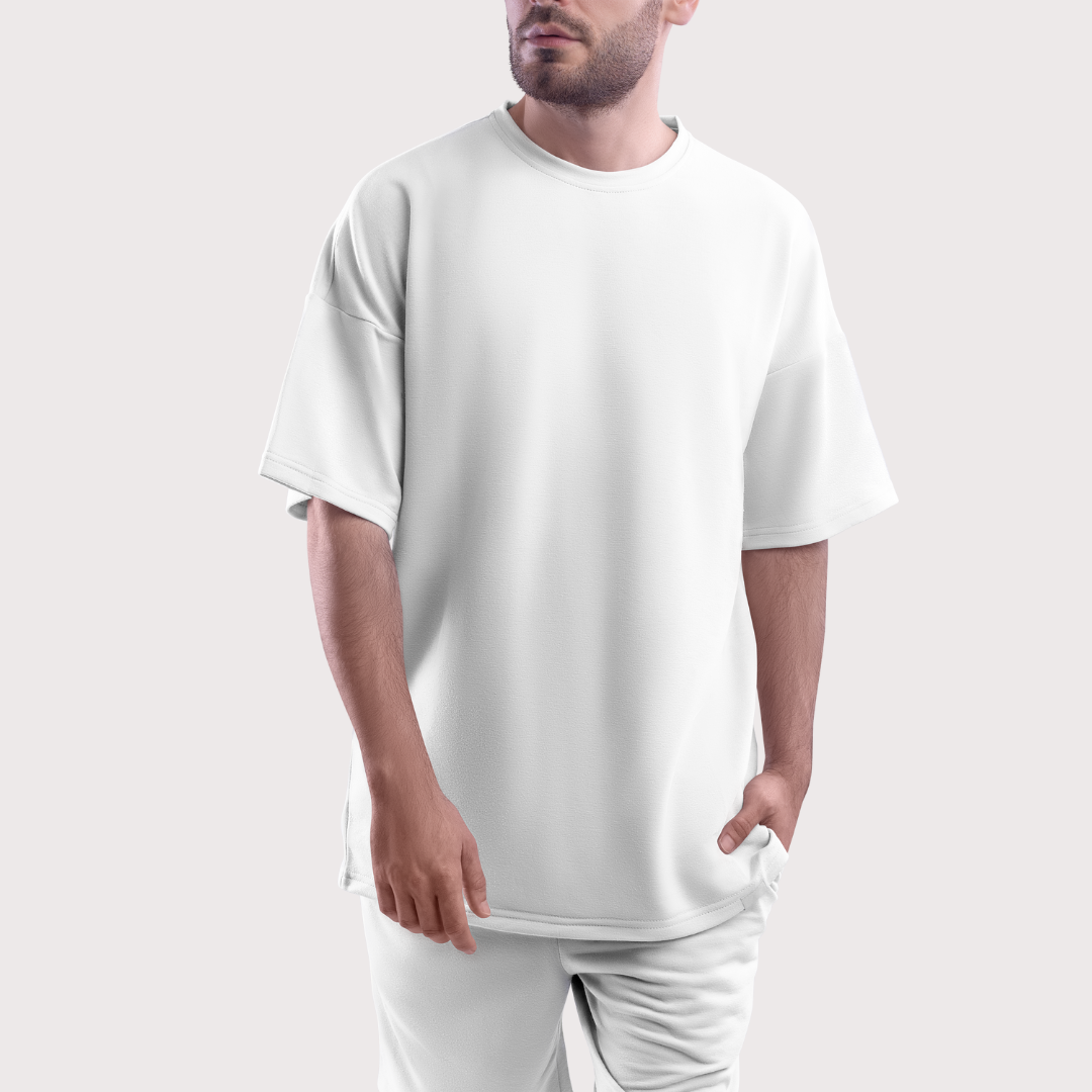 Porcelain White Plain Oversize T-Shirt in Dubai, UAE Local Made - Easy tear-off label for rebranding