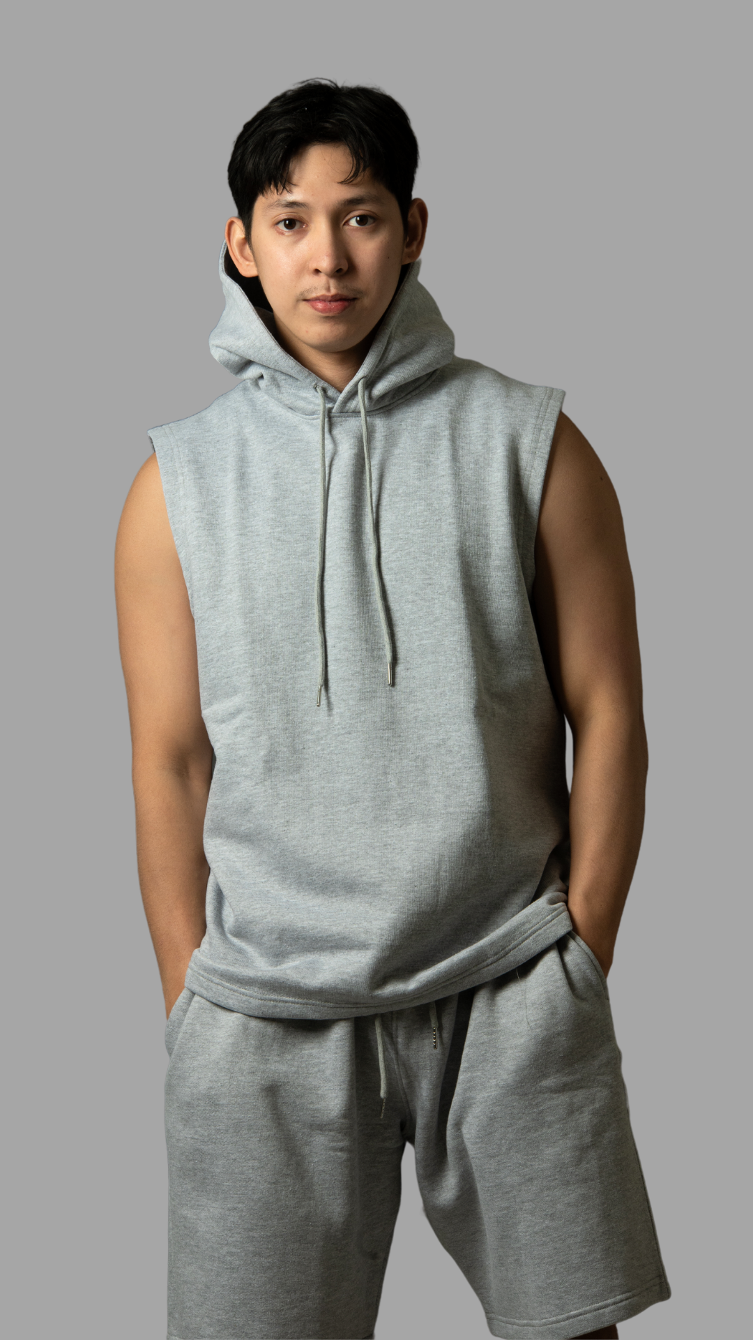 Dubai Edition Men's Gray Coords: Tank Top Sleeveless Hoodie & Shorts Set