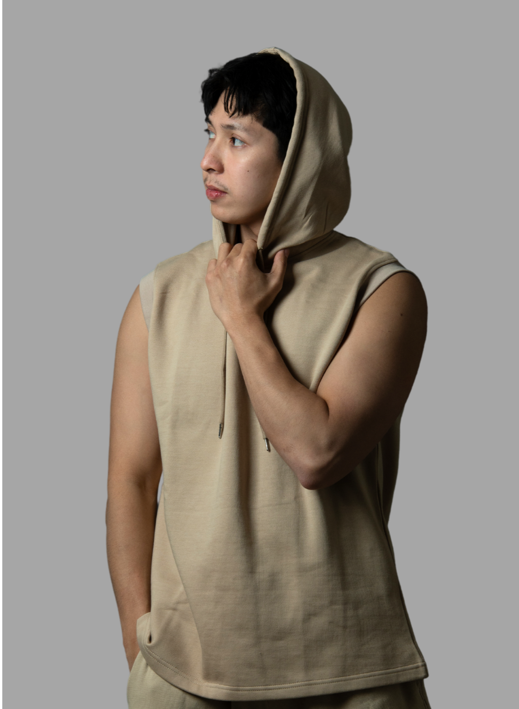 Stylish Men's Beige Tank Top Sleeveless Hoodie in Dubai