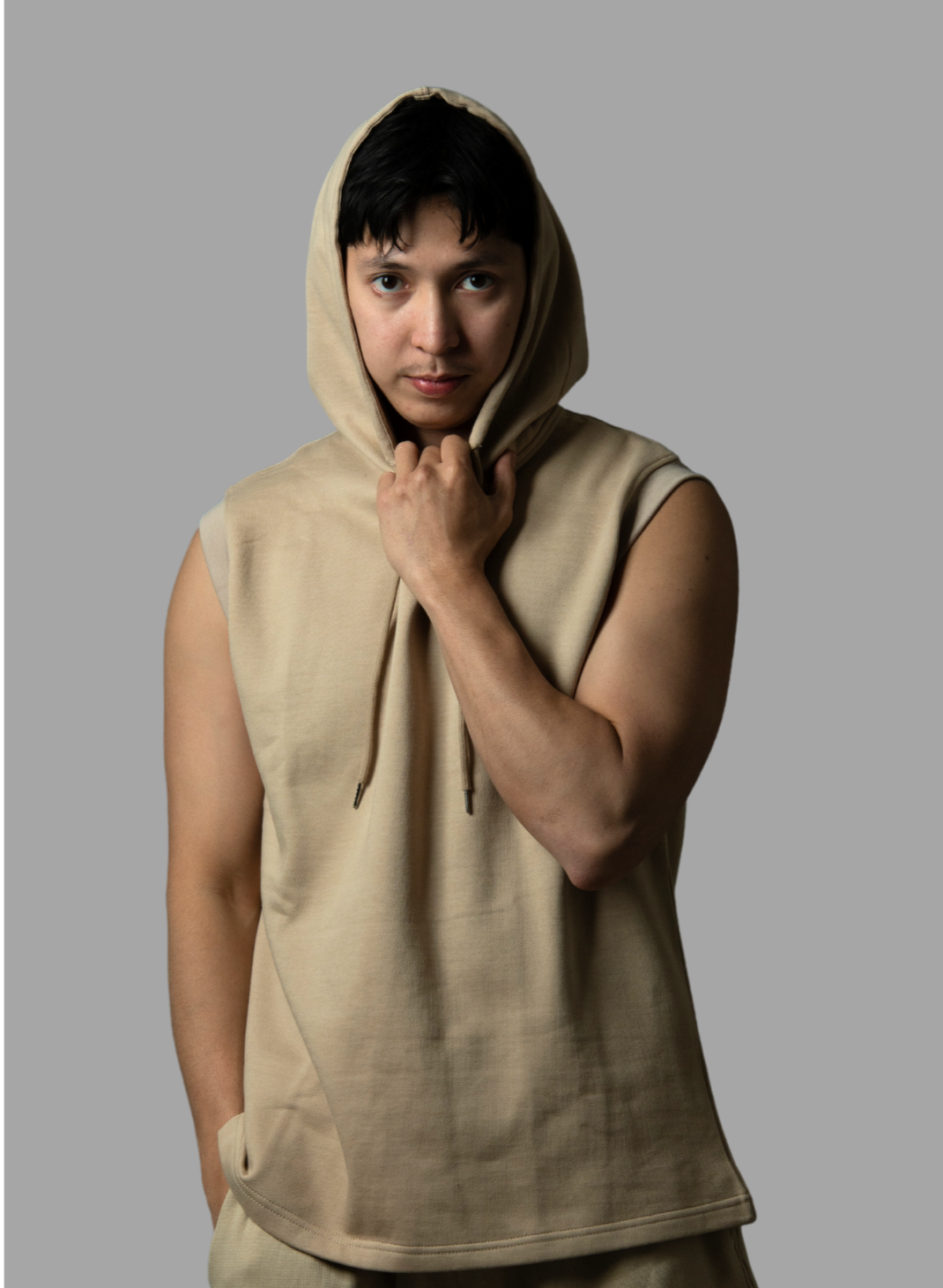 Stylish Men's Beige Tank Top Sleeveless Hoodie in Dubai