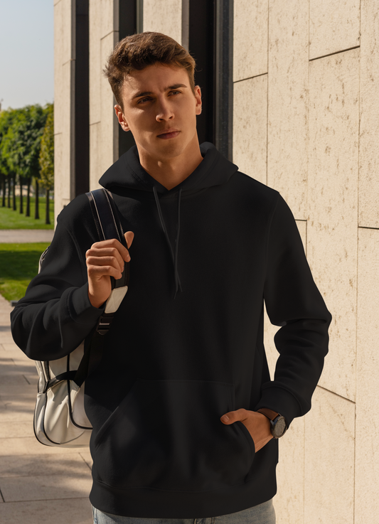 Classic Elegance: Unisex Black Plain Hoodie in Dubai