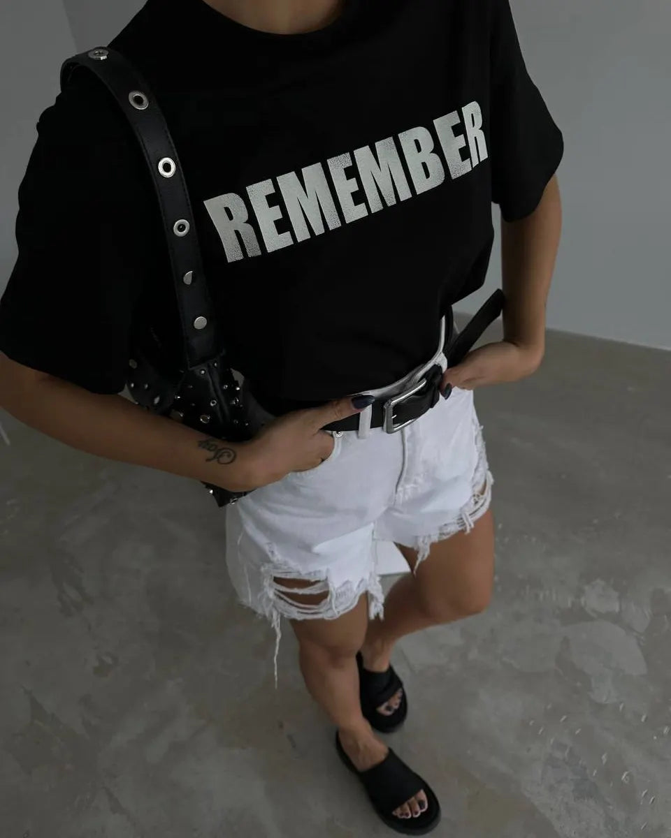 REMEMBER - WOMEN TEE IN BLACK