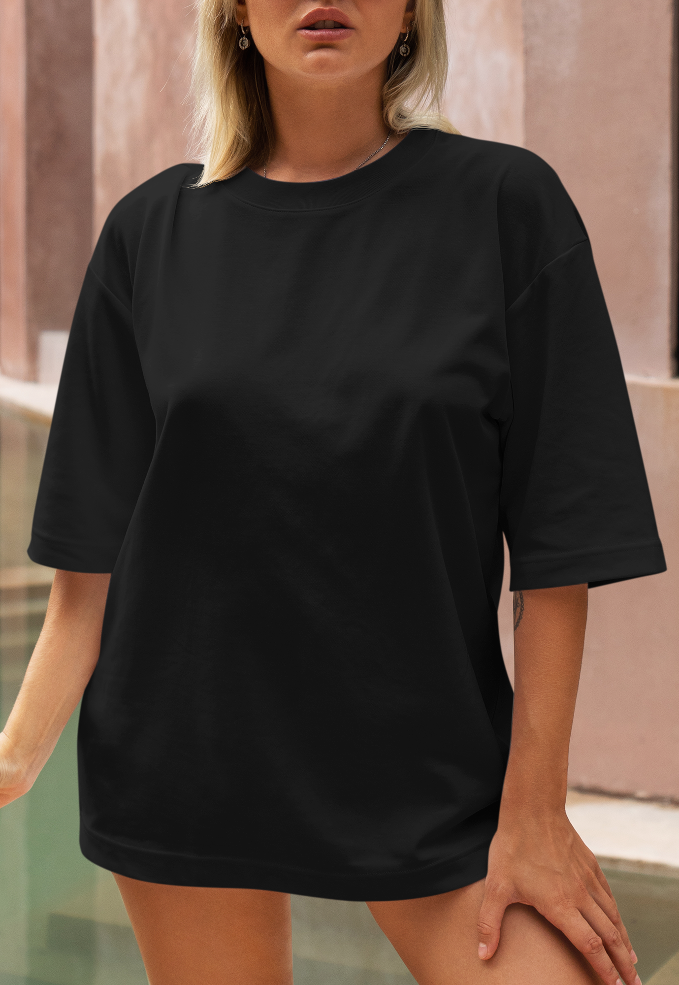 Premium Black Plain Oversize T-Shirt in Dubai for women UAE Local Made - Easy tear-off label for rebranding