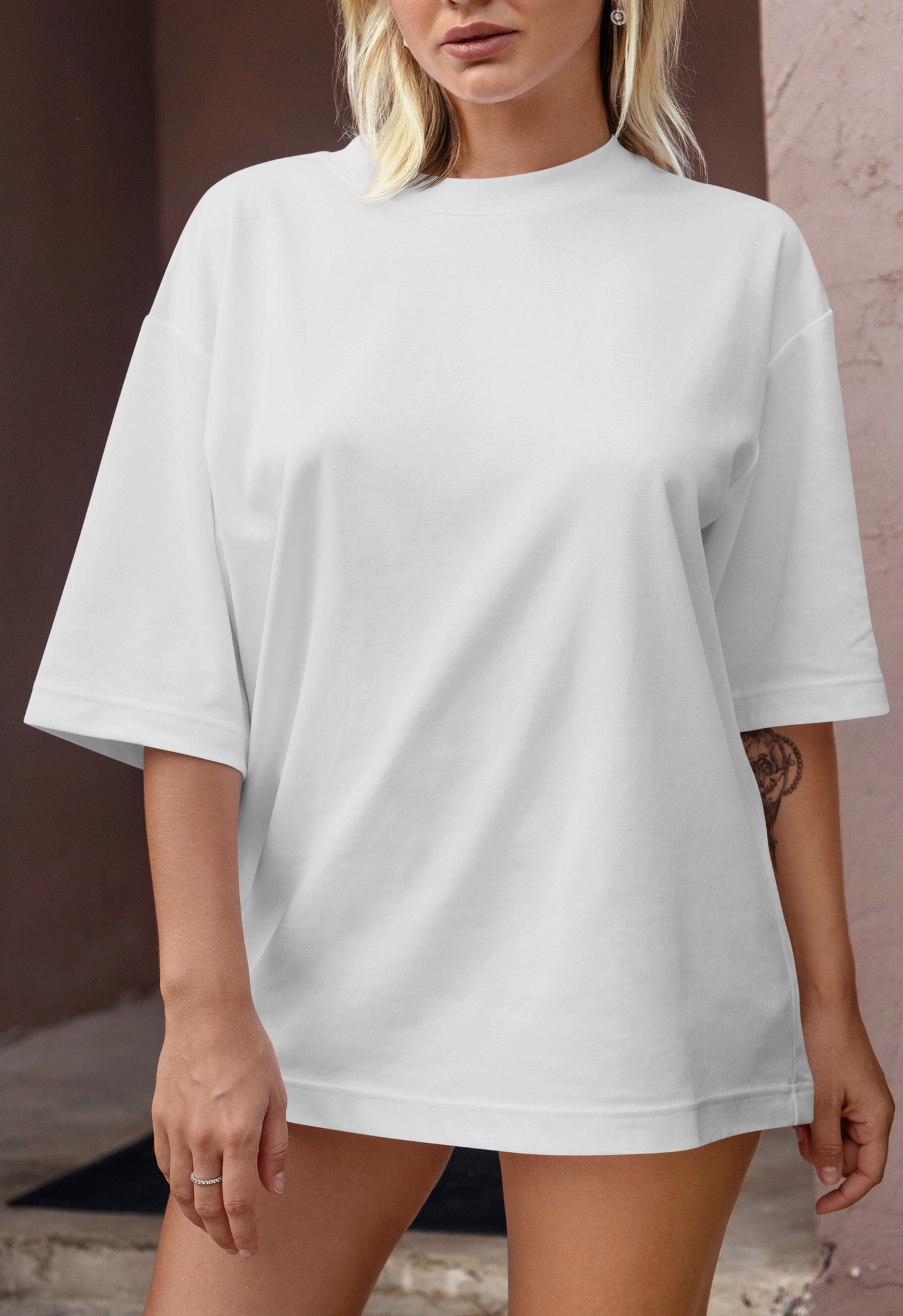 Porcelain White Plain Oversize T-Shirt in Dubai for women UAE Local Made - Easy tear-off label for rebranding